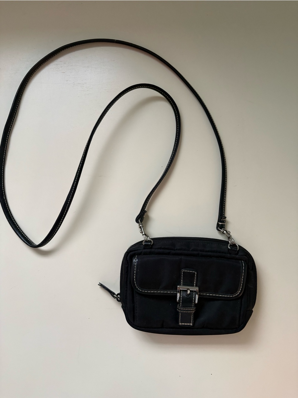 Women’s Black Crossbody Belt Bag with Front Buckle